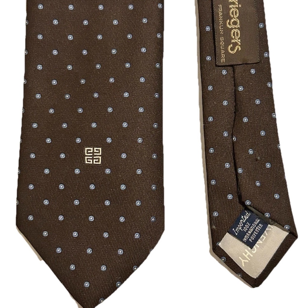 Givenchy Gentlemen Paris Neck Tie Vintage Designer Espresso Brown Light Blue